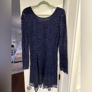 Diane Von Furstenberg Navy Long Sleeve Lace Dress